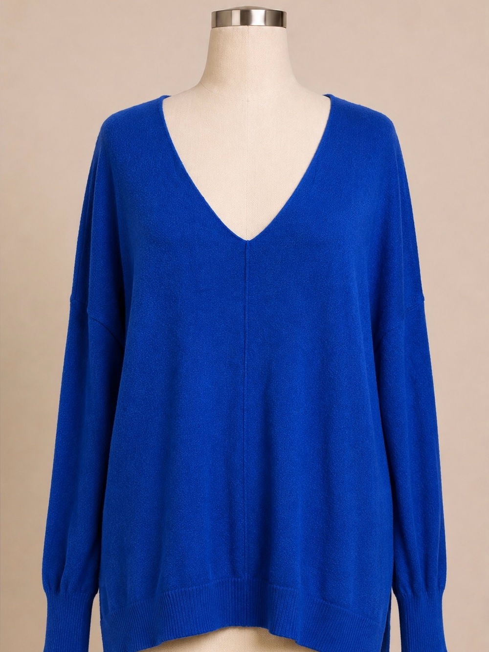 Chic Soul Oversized V Neck Tunic Sweater Cobalt Blue Plus Size XXL 2X